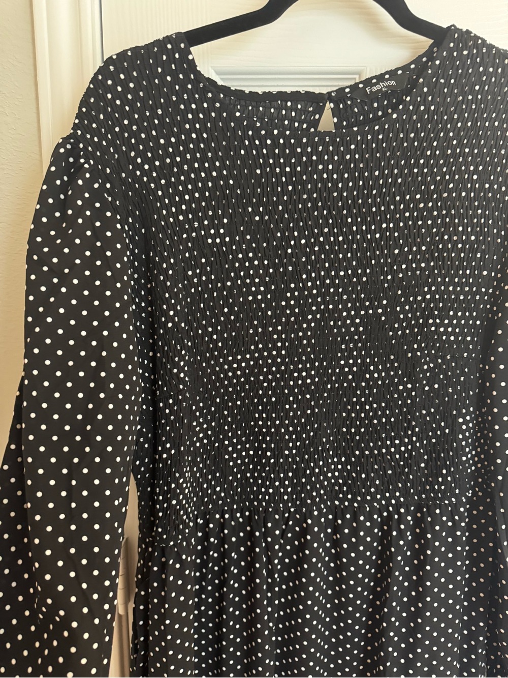 Black Polka Dot Long-Sleeve Dress